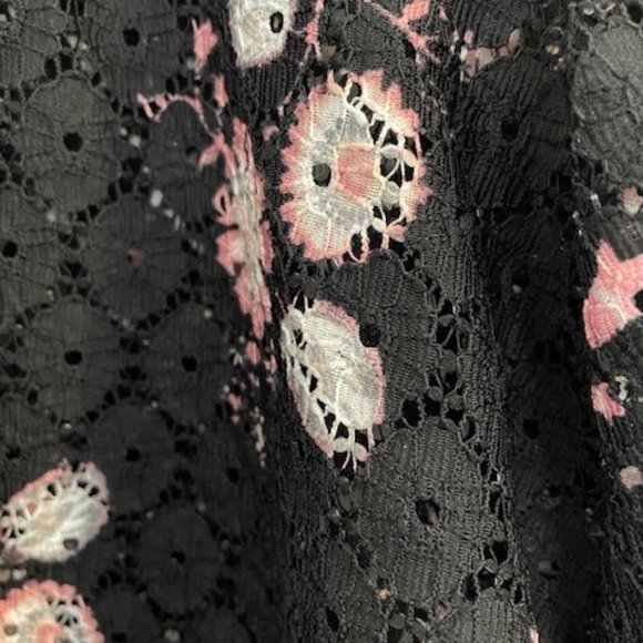 Loft Black Eyelet Lace Floral Top with 3/4 Sleeves - Picture 4 of 6